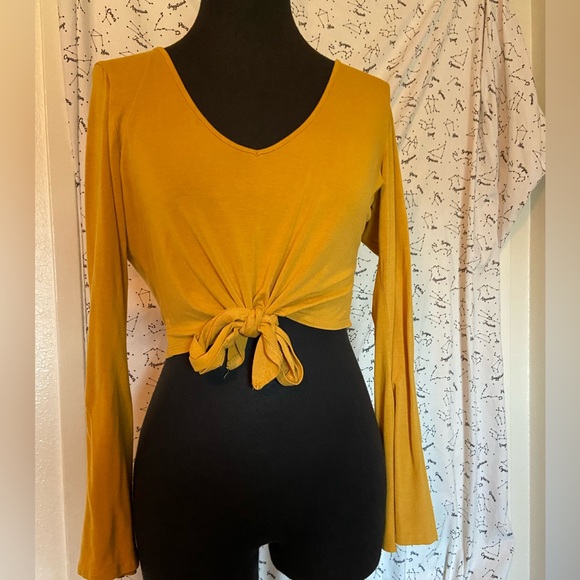 Yellow Bell Sleeve Self Tie Top - Picture 4 of 9